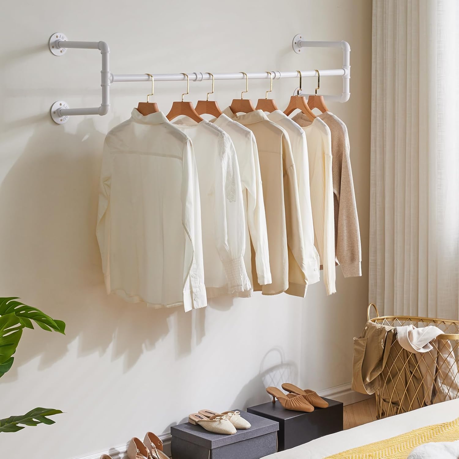 IBUYKE Space-Saving 2-Piece Wall-Mounted Clothing Rack