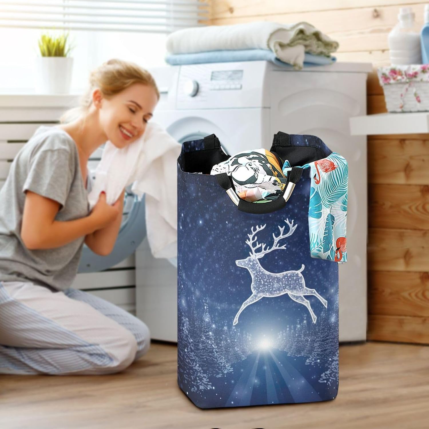 Kigai Durable Collapsible Laundry Basket with Handle Waterproof for Home Use
