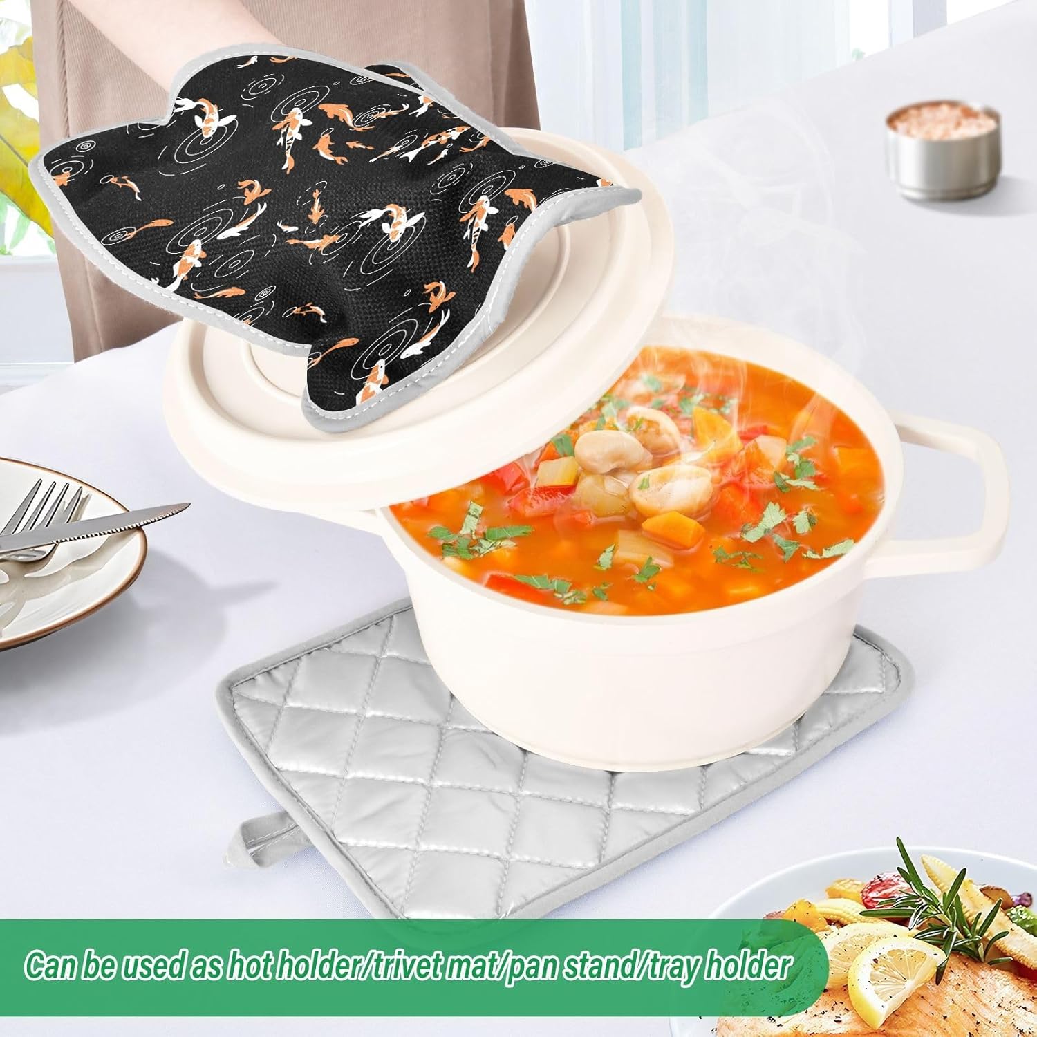 Dalzium Potholder Set of 2 Koi Fish Heat Resistant Kitchen Towels