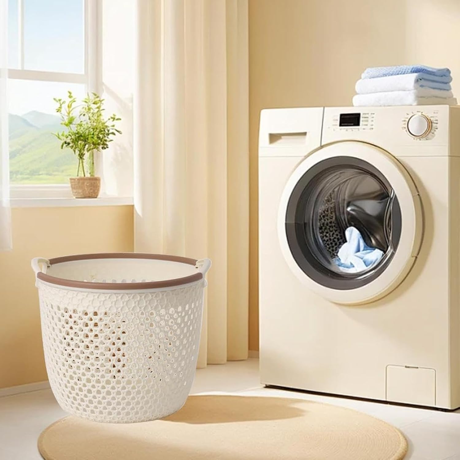 Space-Saving Laundry Basket with Dual Handles for Efficient Storage