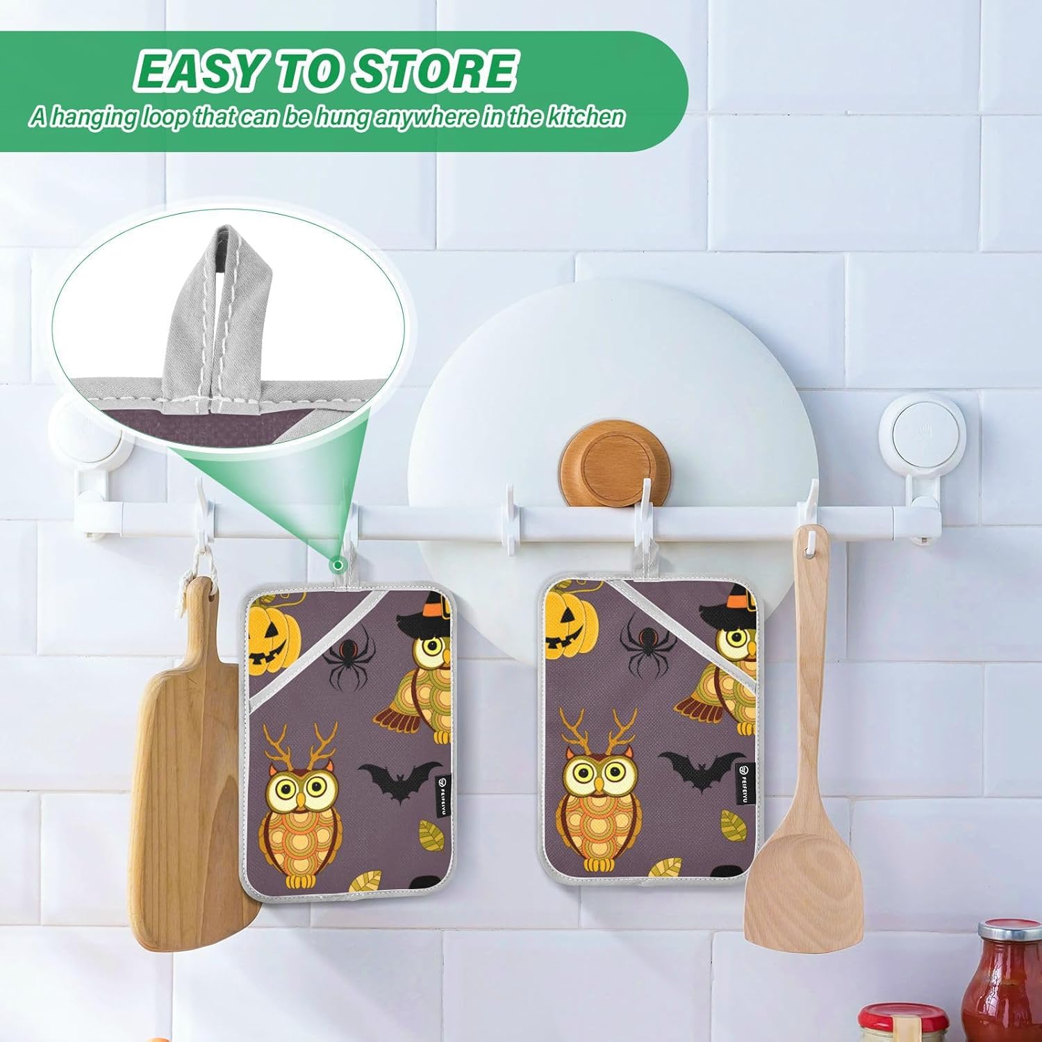 2Pcs Halloween pumpkin owl pot holder set non-slip oven mitts