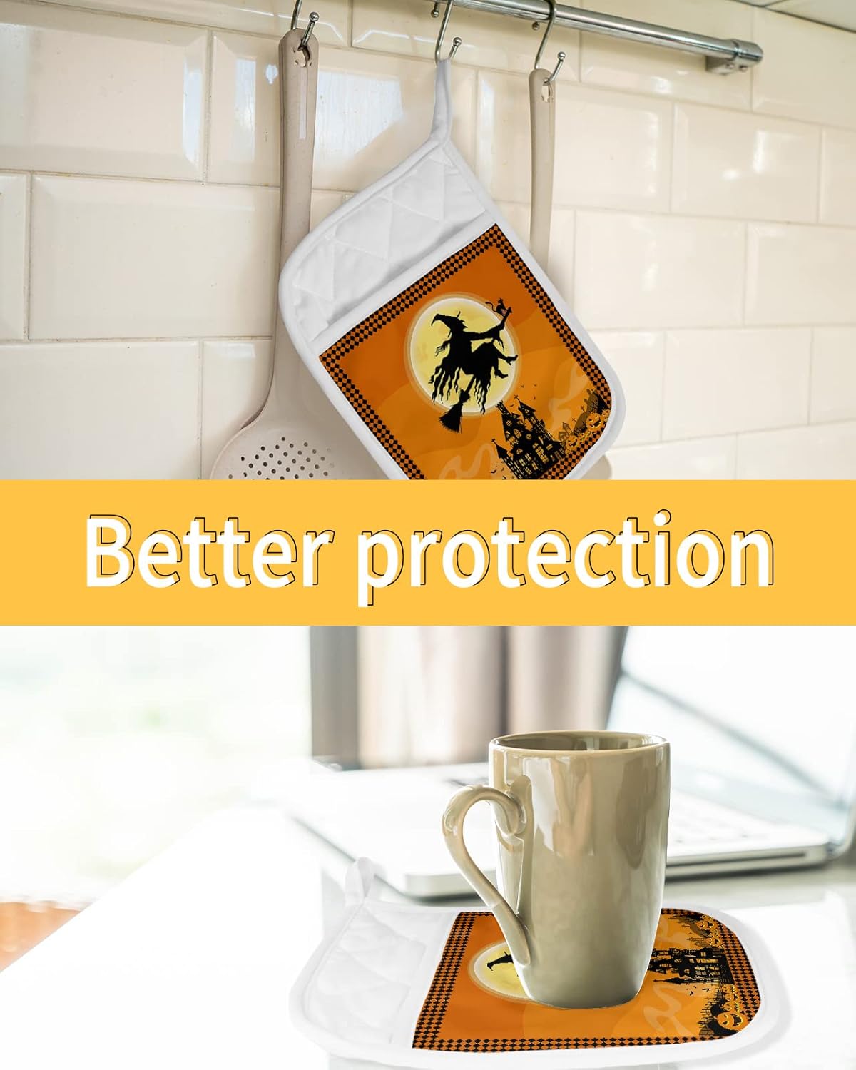 Halloween Flying Witch Pot Holders Set of 5