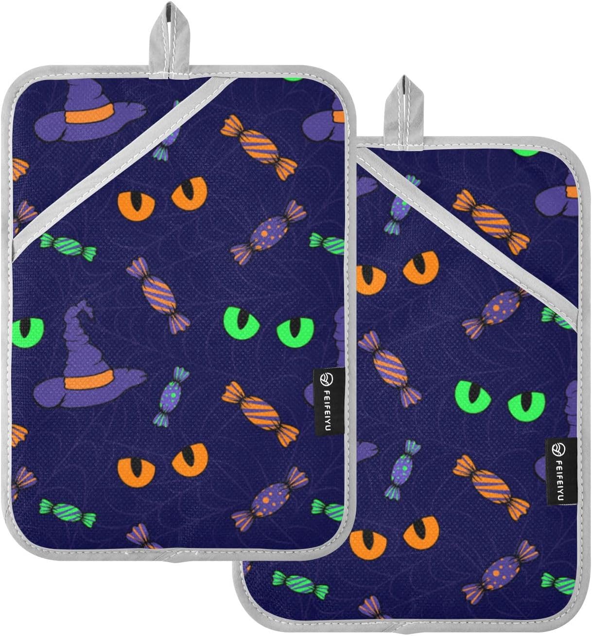 Cute Halloween Potholders Cat Eye 2 Piece Heat Resistant Kitchen Pots