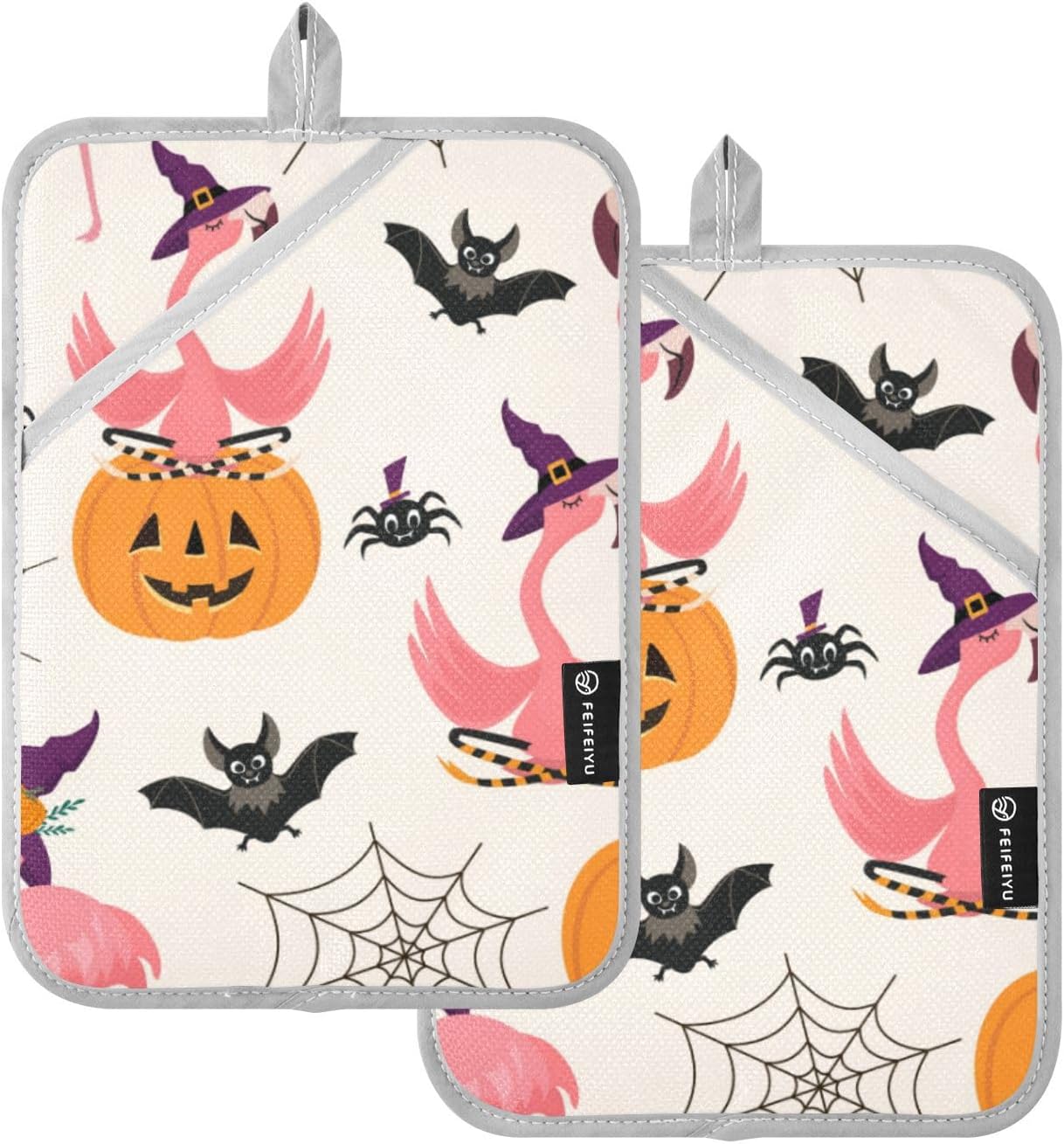 2Pcs Halloween Flamingo Spider Pot Holder Set
