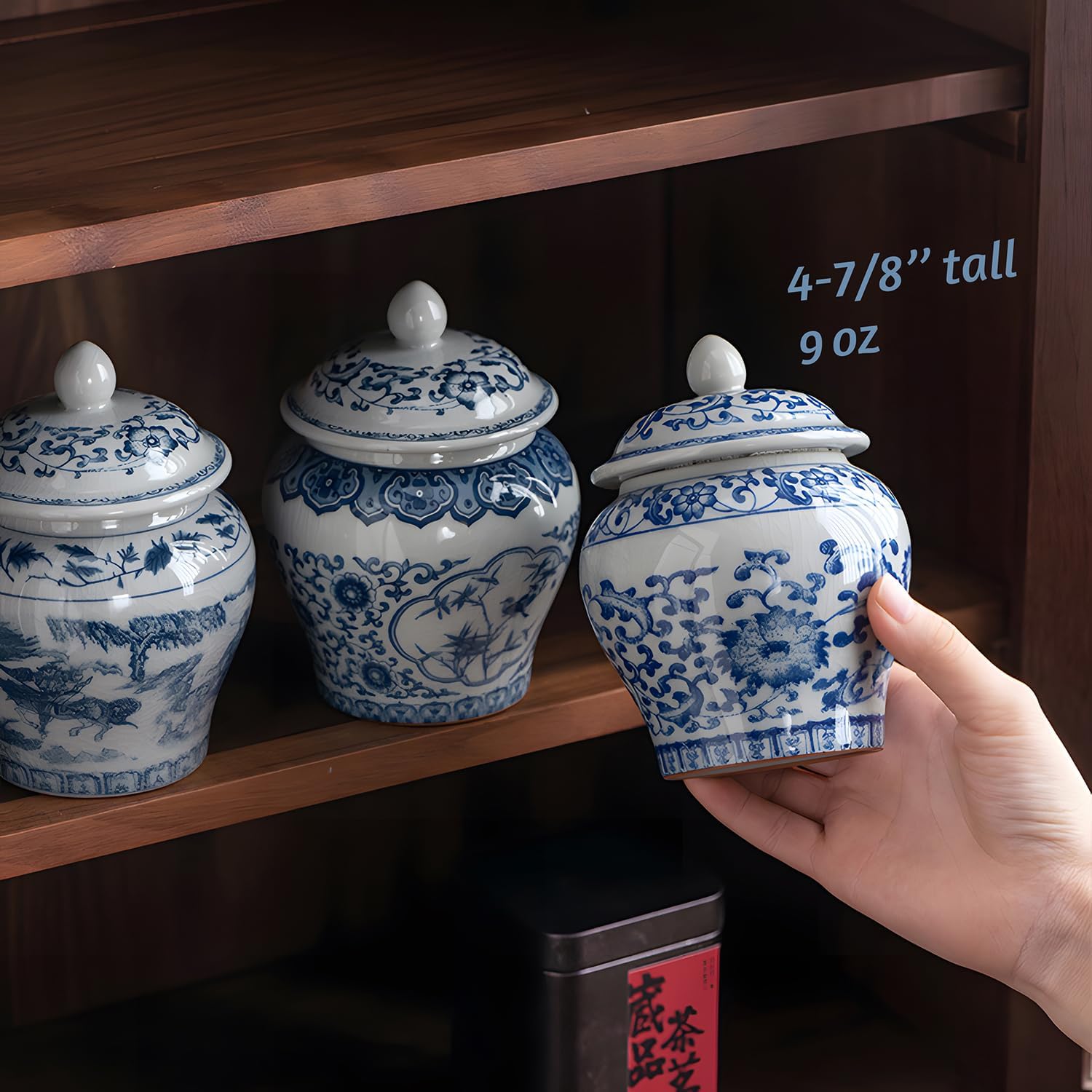 Elegant Chinese-Ceramic Tea Jar Canister 9oz