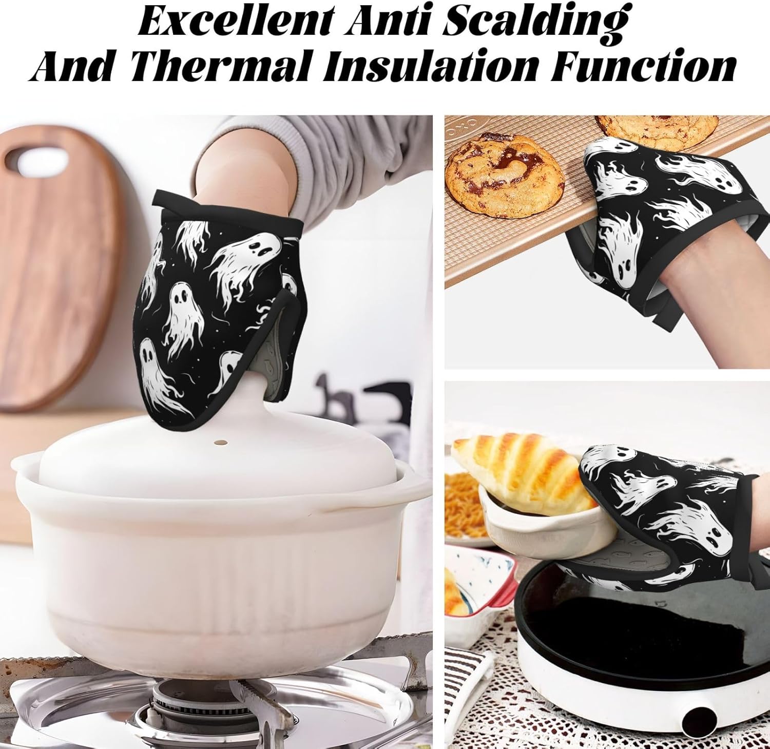 Halloween Ghost Mini Silicone Oven Mitts Heat-Resistant Safe for Cooking