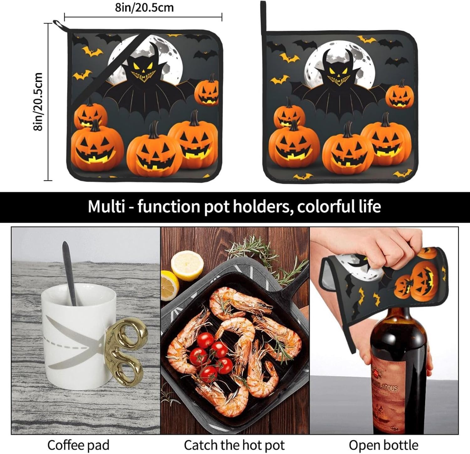 CarXs Halloween Moon Bat Pumpkin Potholder Set