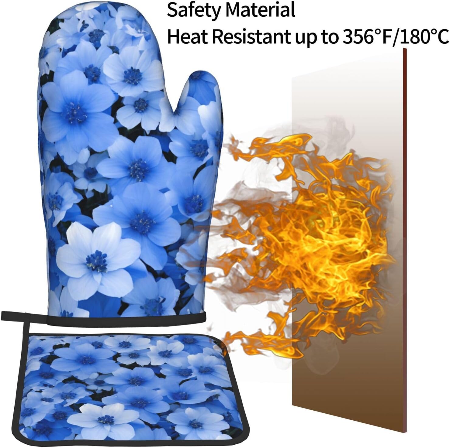 Quopvn Blue Flowers Oven Mitts and Pot Holders Set