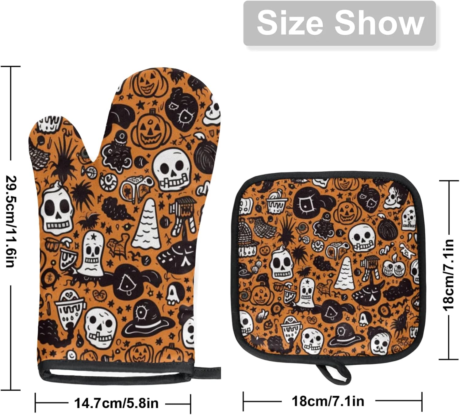 Halloween Safe Hands Oven Mitts and Pot Holders Set of 2