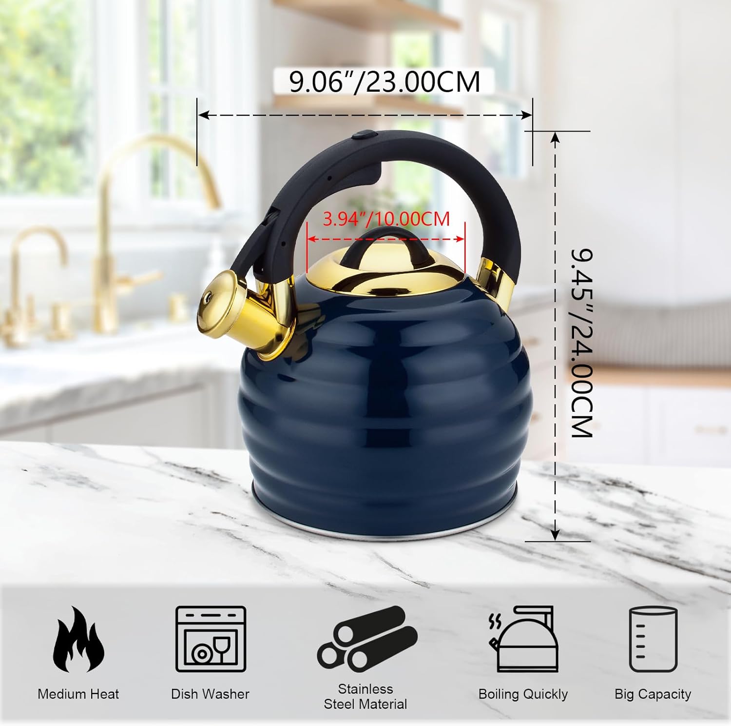 Lazneyru 32 Qt Stovetop Whistling Tea Kettle