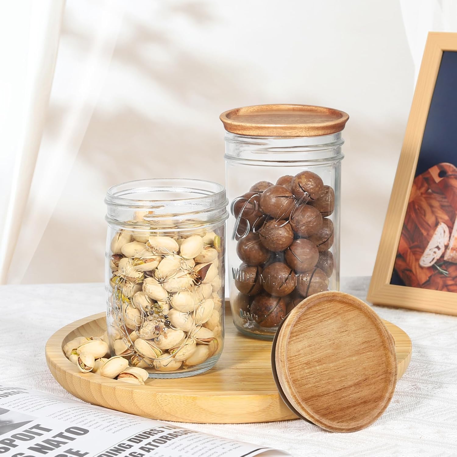 Wooden Canning Lids for Mason Jars 12PCS Reusable with Silicone Seal