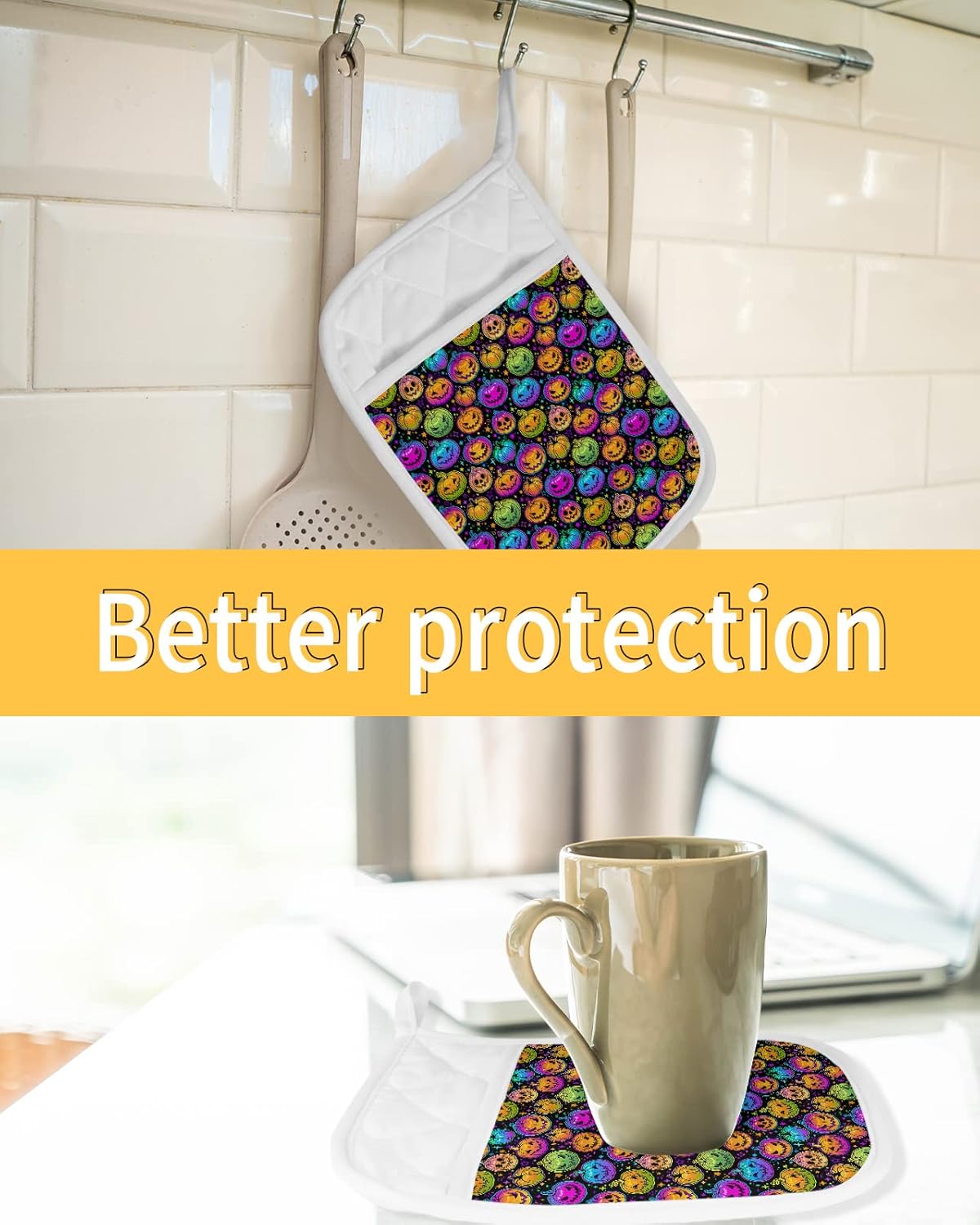 Halloween Rainbow Pumpkins Pot Holder Set of 5 Heat-Resistant Kitchen Pots Paddle