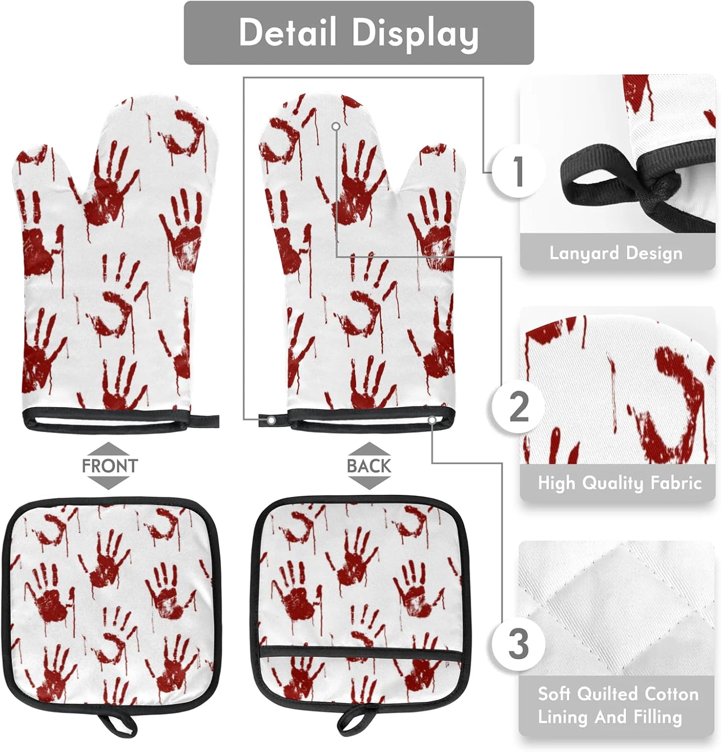 Halloween Red Handprints Oven Mitts Set of 2