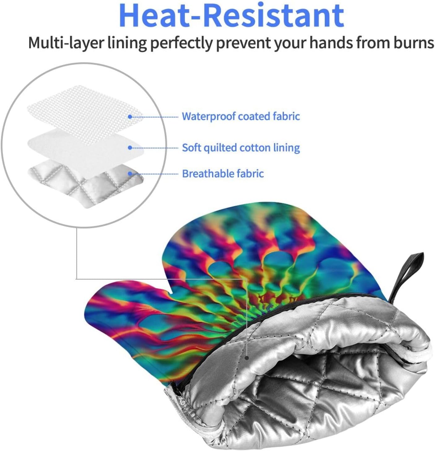 Oven Mitts Pair Tie-Dye Heat Resistant Quilted Cooking Gloves