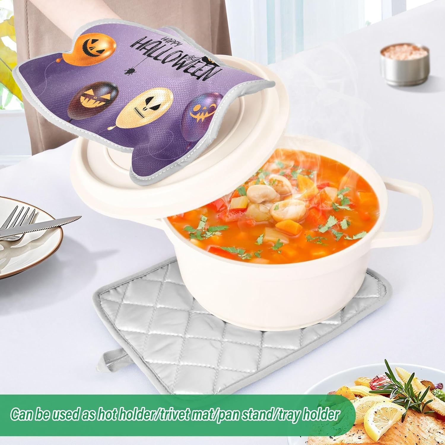 Scary-Facing 2Pcs Pot Holder Halloween Balloons Kitchen Baking Set