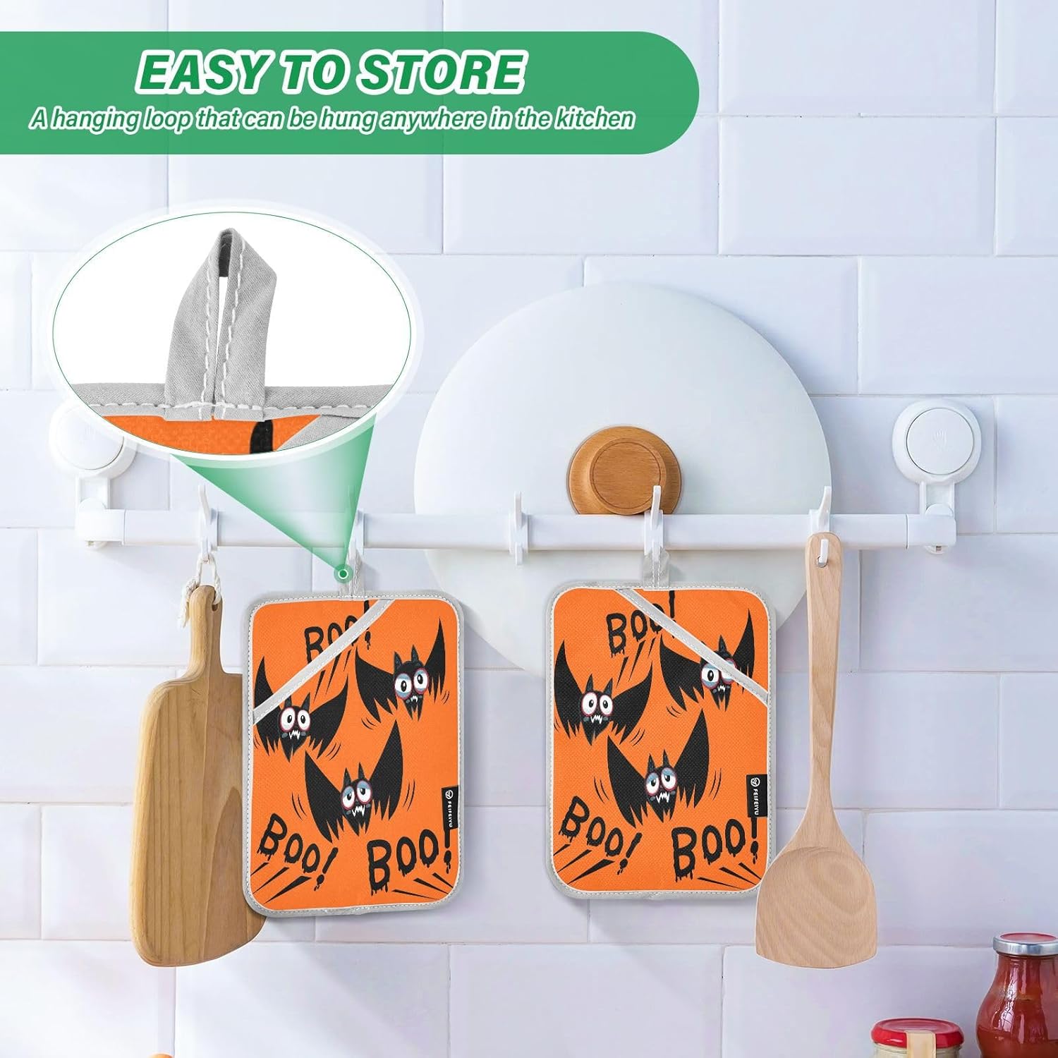 2pc Black Bat Halloween Potholders with Pockets Mitts