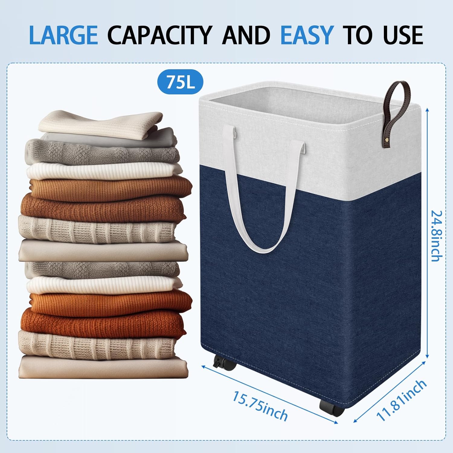 HomeHacks 75L Rolling Laundry Basket with Wheels
