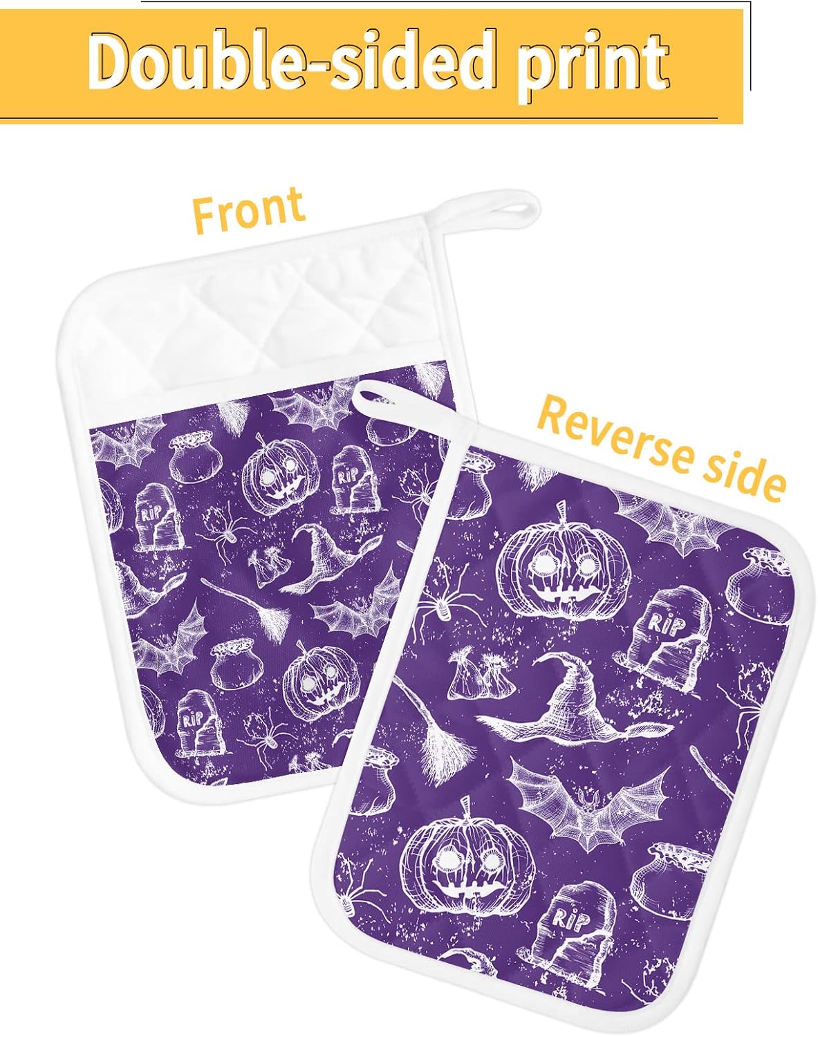 Happy Halloween Purple Potholders Set of 5 with Hanging Loops