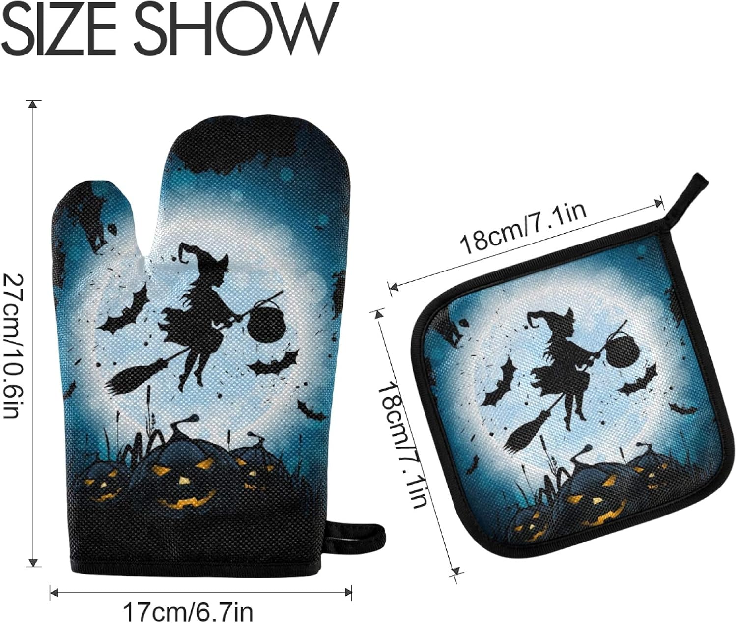 Aflyko Halloween Witch Oven Mitt Set Heat-Resistant Durable