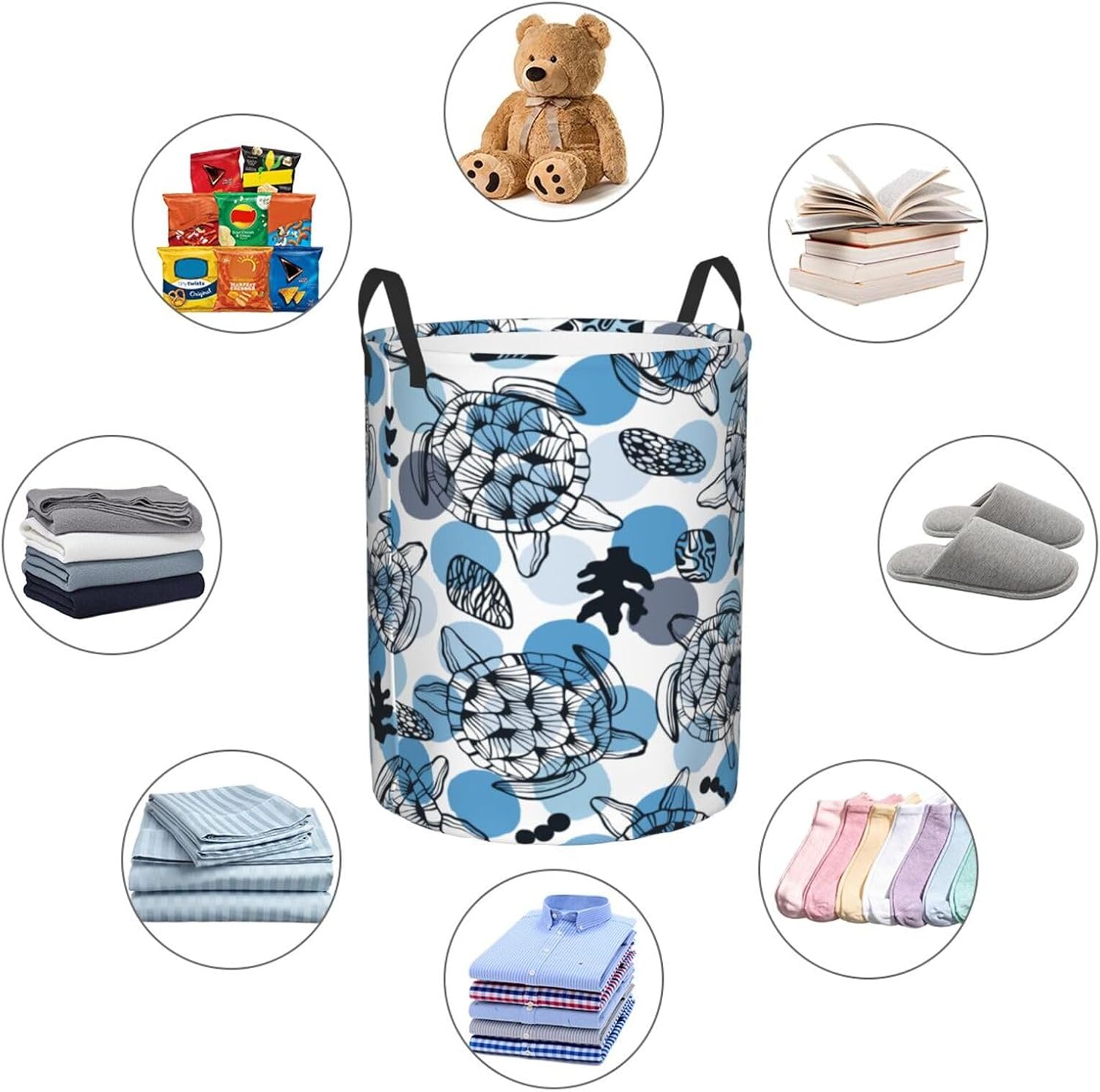 Seawurtles Circular Hamper Clothes Storage Bucket - Durable Compact Storage Solution