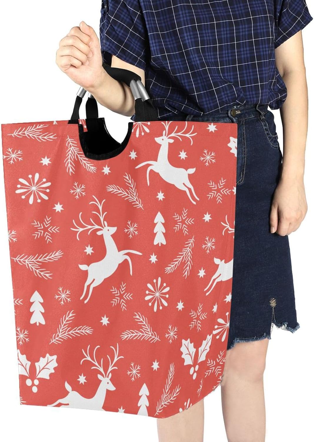 Kigai Christmas Deer Laundry Basket Large Waterproof
