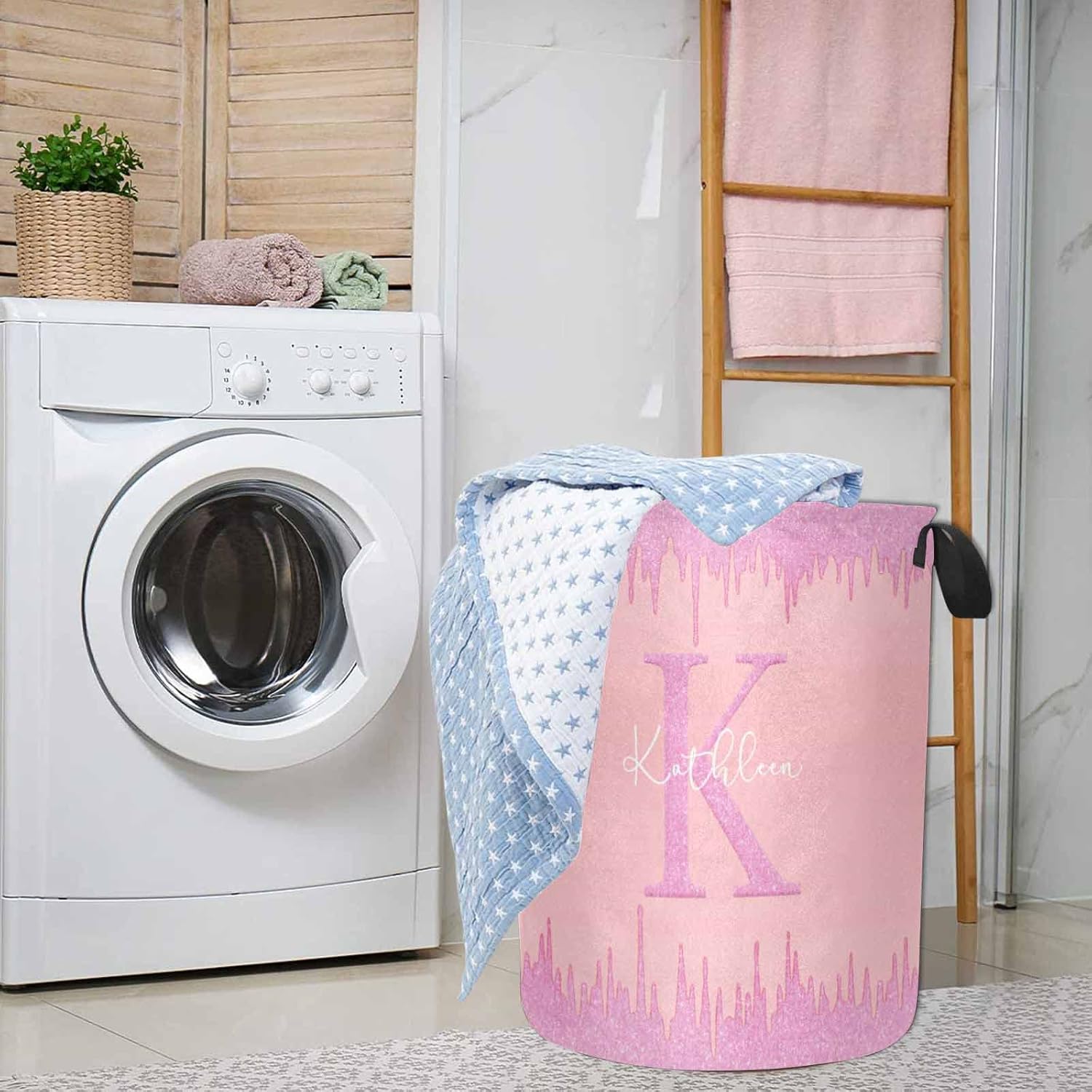 Personalized Pink Glitter Kids Laundry Bask