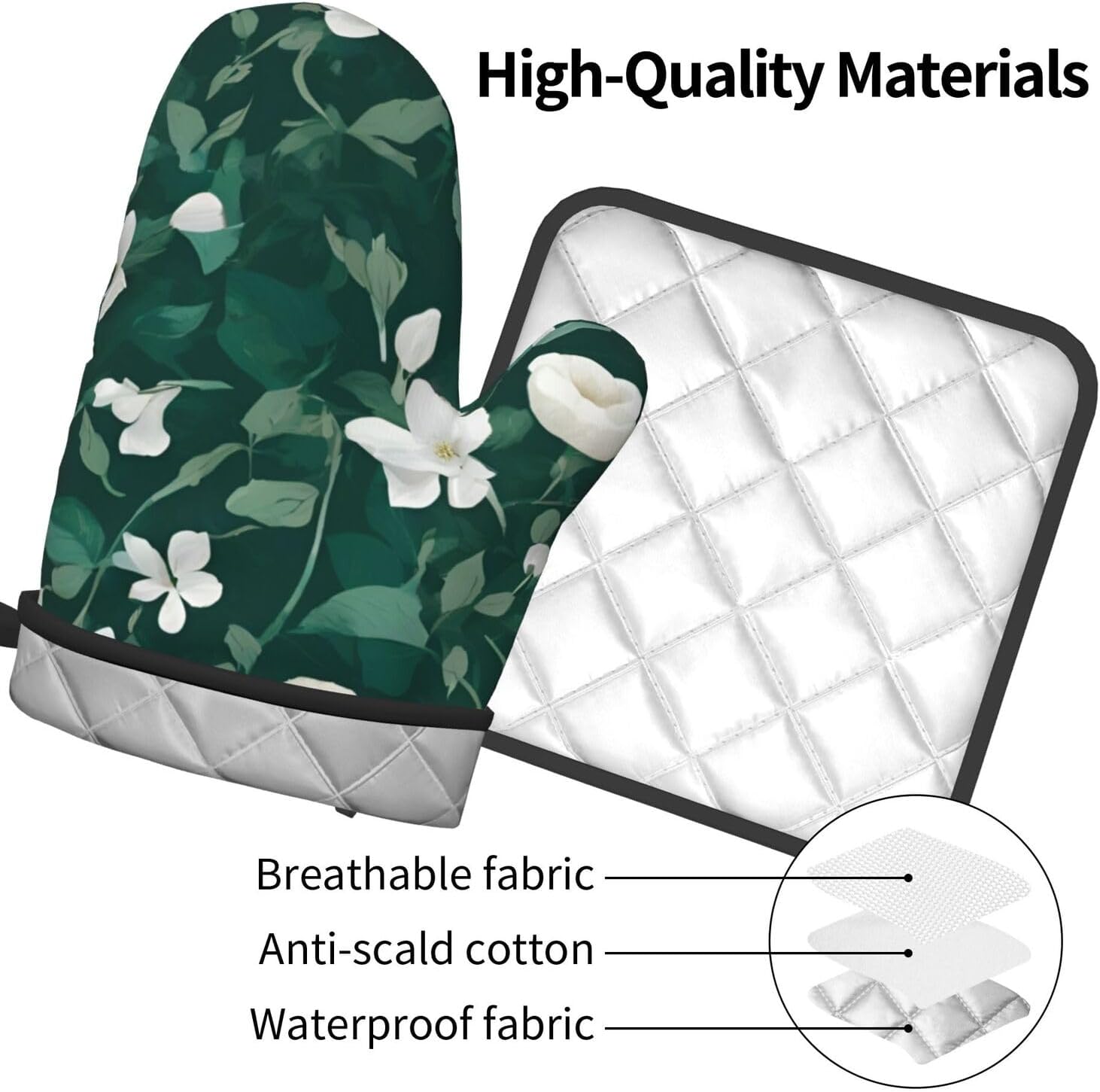 Quopvn Grass and Dove Printed Oven Mitts and Pot Holders 2-Pack Set