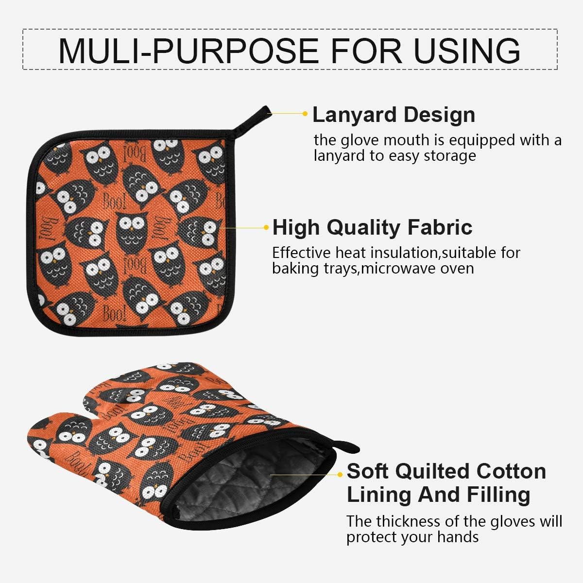 Oven Mitts Pot Holders Set Spooky Halloween trick or treat gift