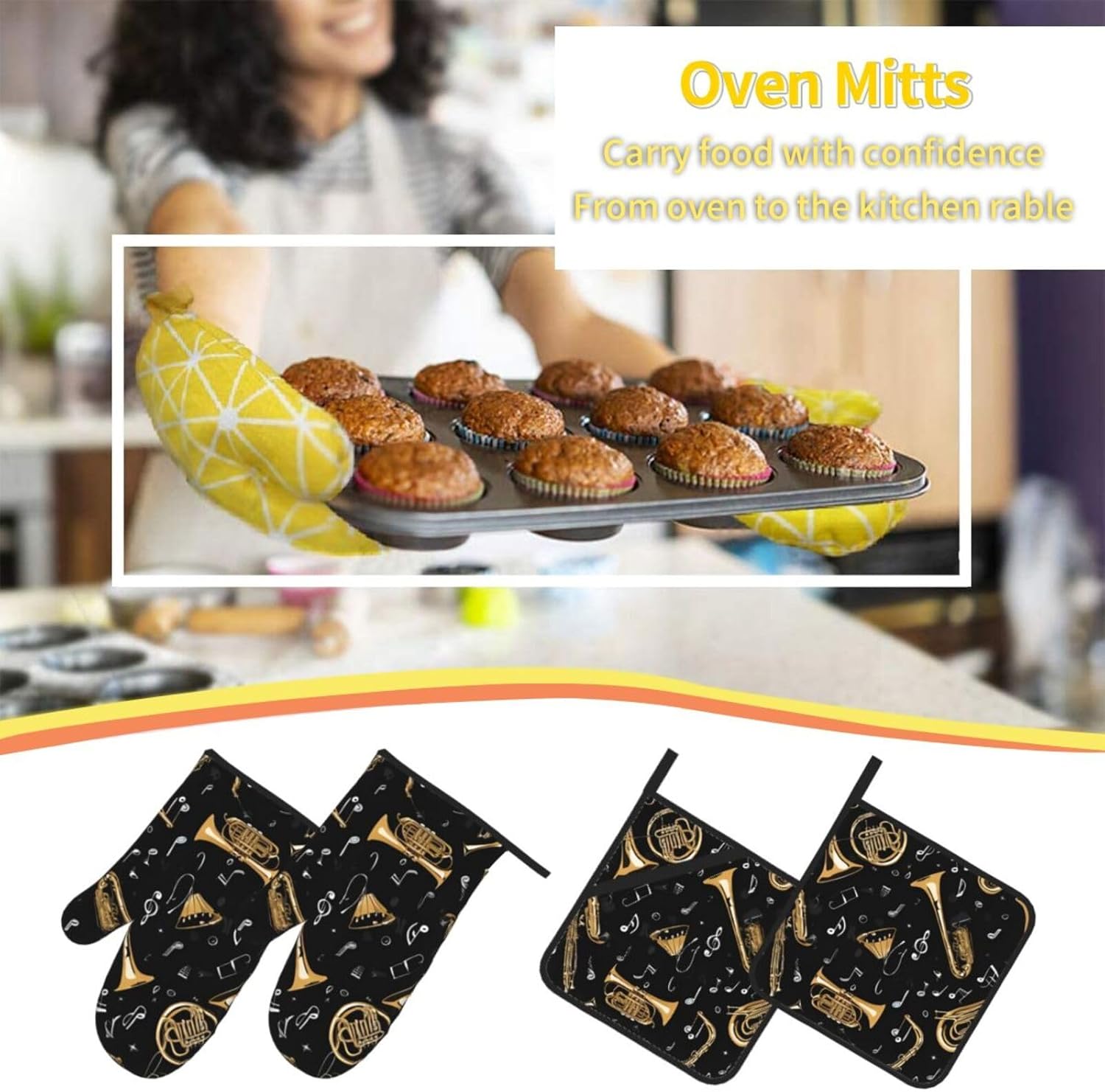 4-Piece Heat-Resistant Oven Mitts Pot Holders for Cooking