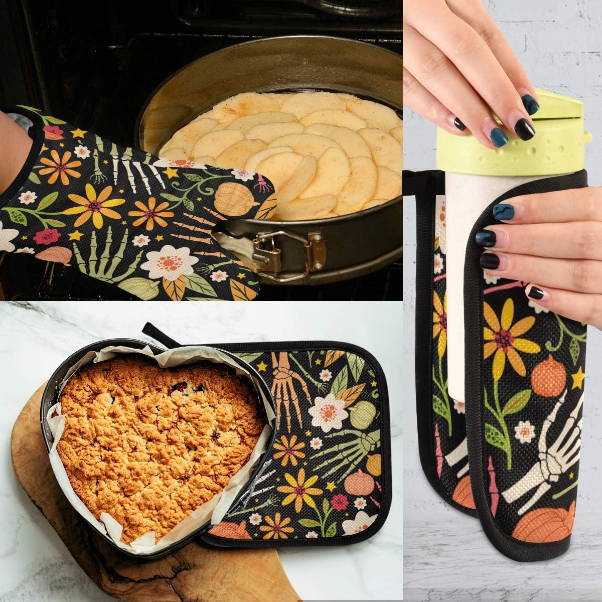 Exnundod Halloween Sugar Skull Oven Mitts Pot Holders