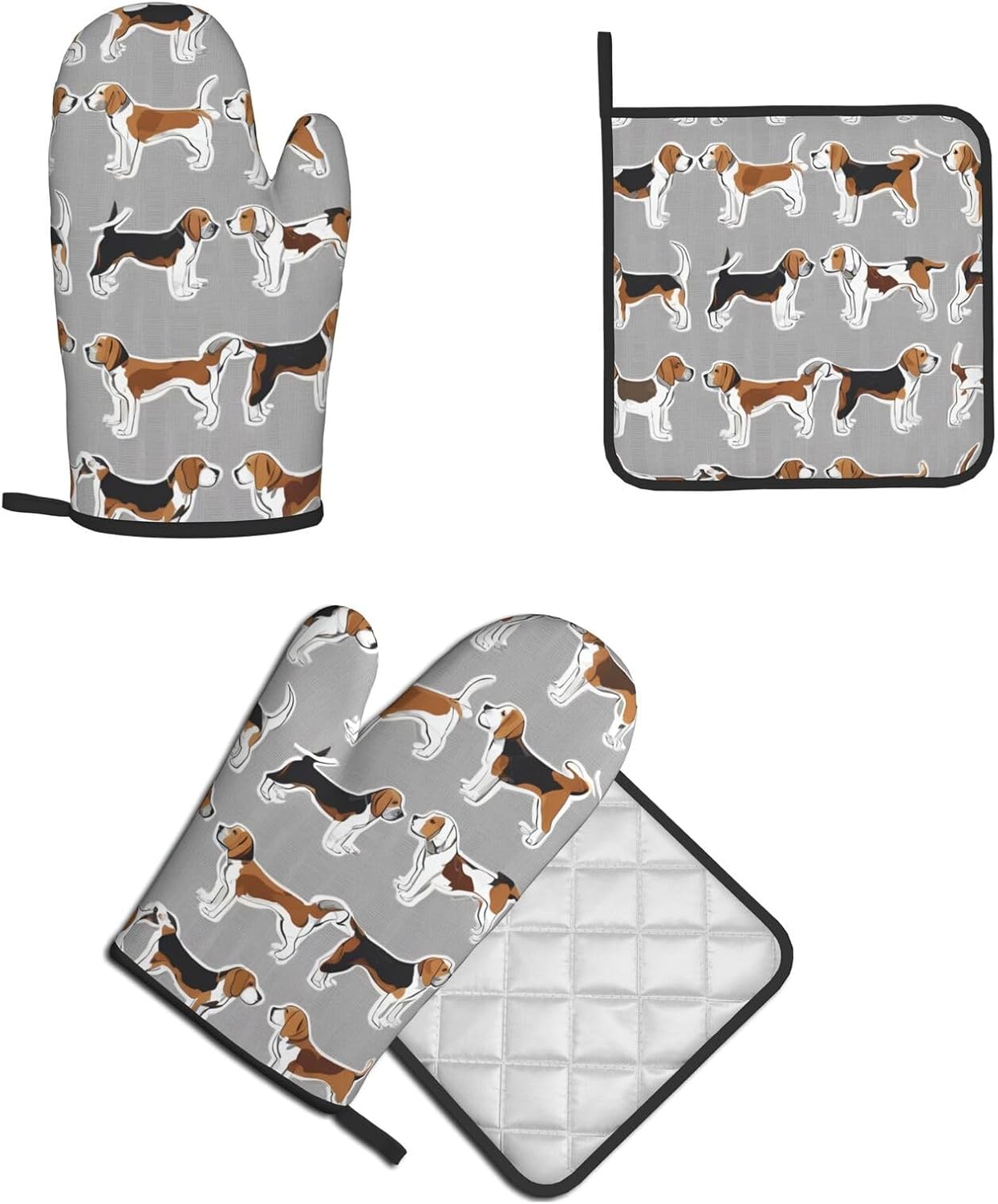 Quopvn Beagle Patterns Printed Oven Mitt Set 2-Piece