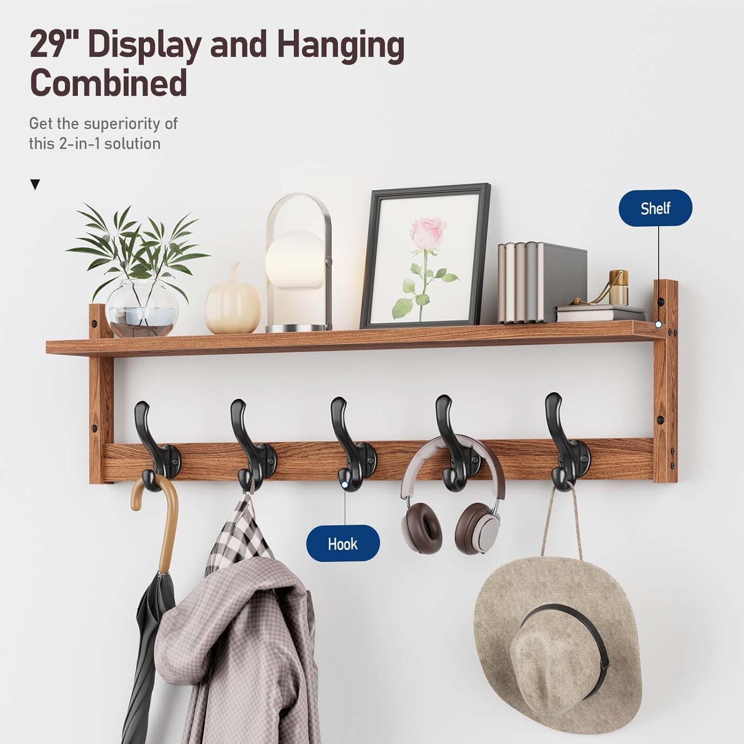 Tatub 29 Wall Hook with Shelf Rustic Storage Solution