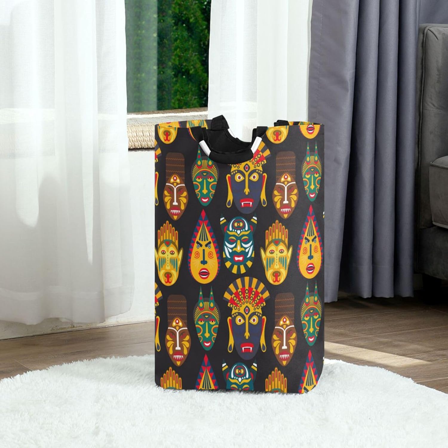 SUSIYO African Tribal Mask Collapsible Laundry Basket
