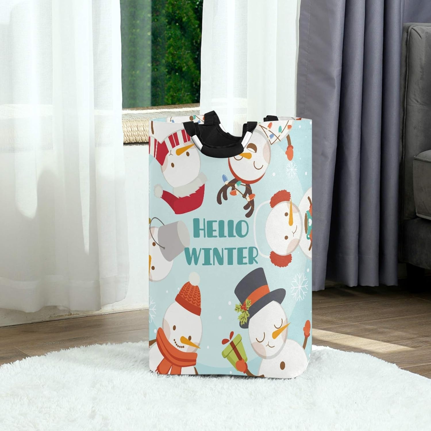 Hello Winter Cute Snowman Foldable Laundry Basket