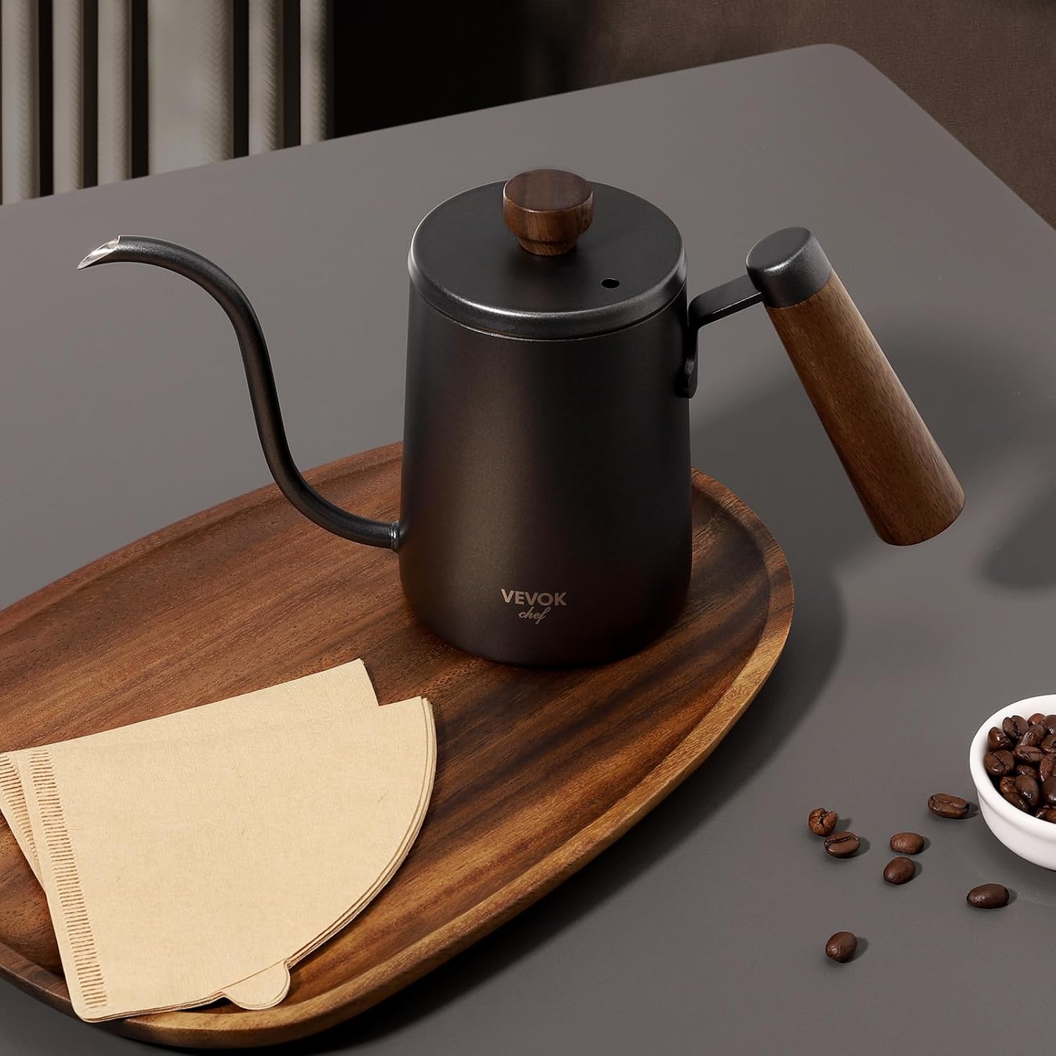 Stainless Steel Coffee Maker with Wooden Handle