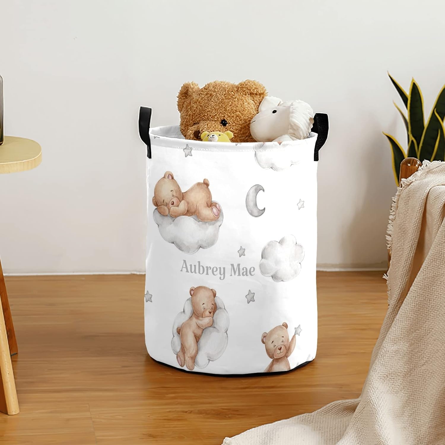 Watercolor Bear Moon Stars Laundry Basket Organizer