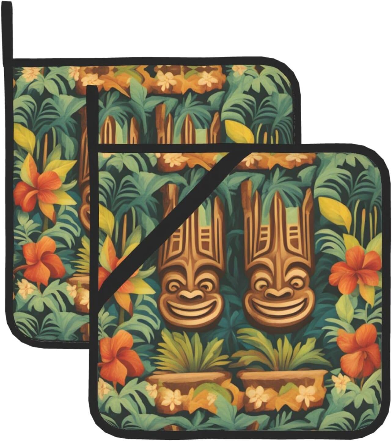 Aloha Tiki 2-Piece Heat-Resistant Potholders BBQ for Cooking Grilling