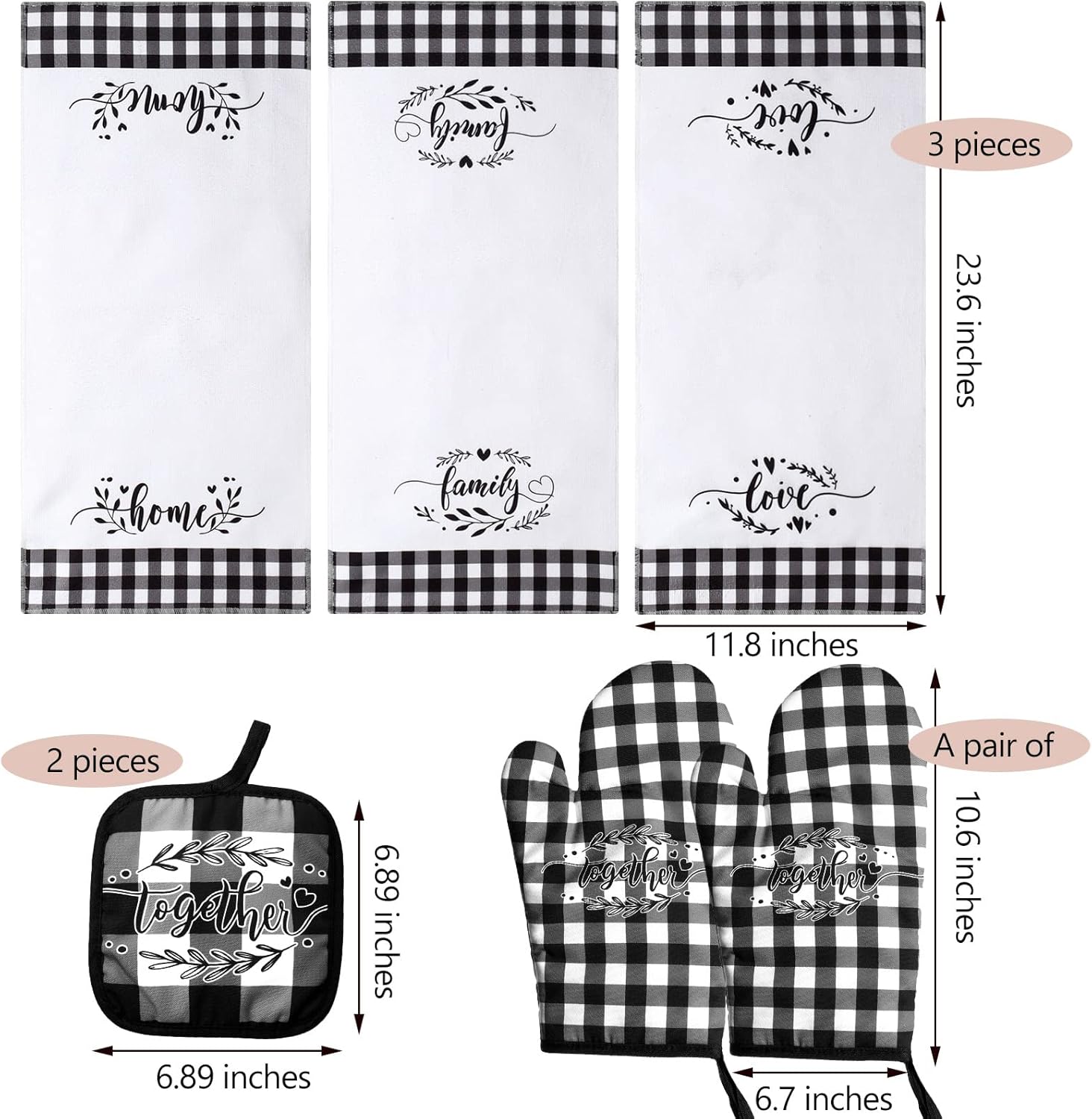 Oudain 7 Pcs Christmas Buffalo Kitchen Mitts and Pot Holders Check Plaid Set