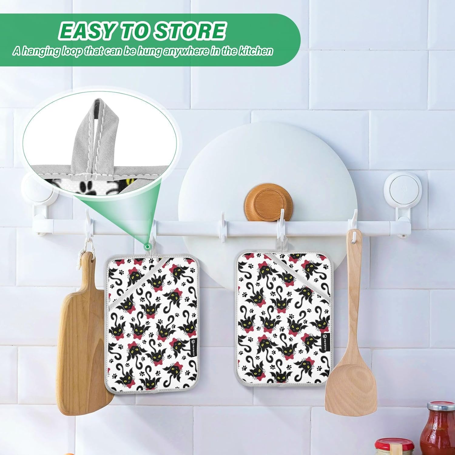 OurVii Winged Bat Cats Potholders Set