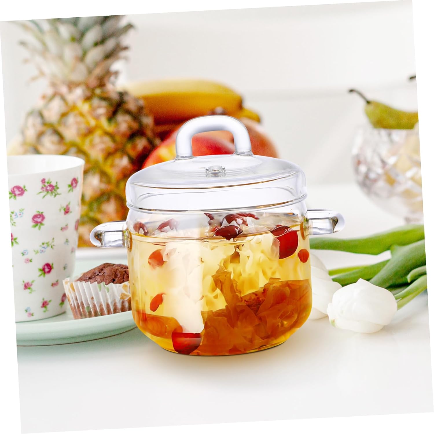 700ml Clear Glass Saucepan with Lid - Perfect for Pasta Noodles and Soups