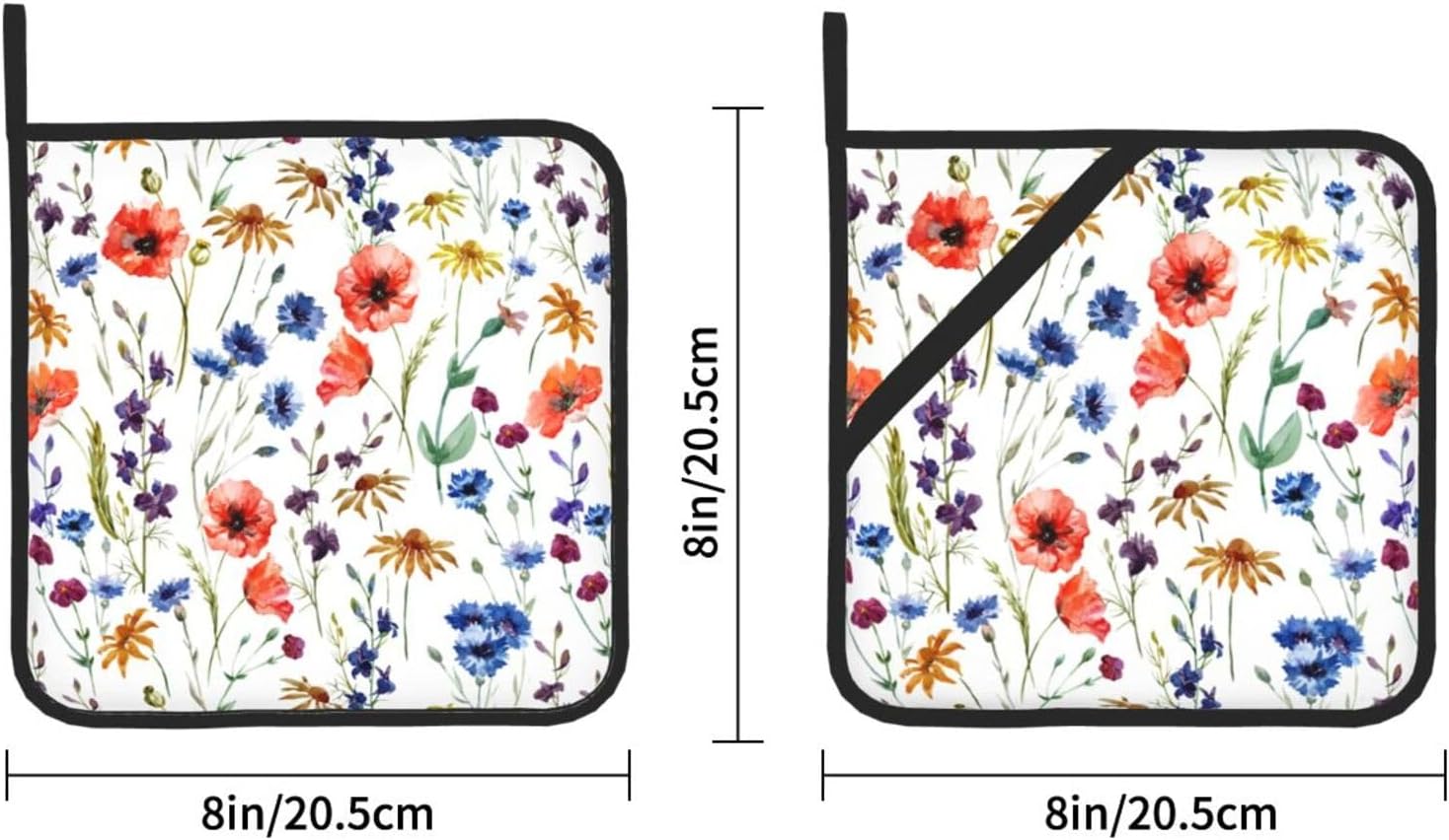 Wildflowers Watercolor Potholder Set 2PCS Heat Resistant