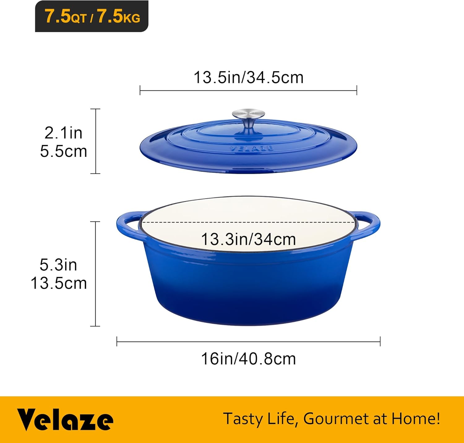 Velaze 75 QT Enameled Dutch Oven with Lid and Handles