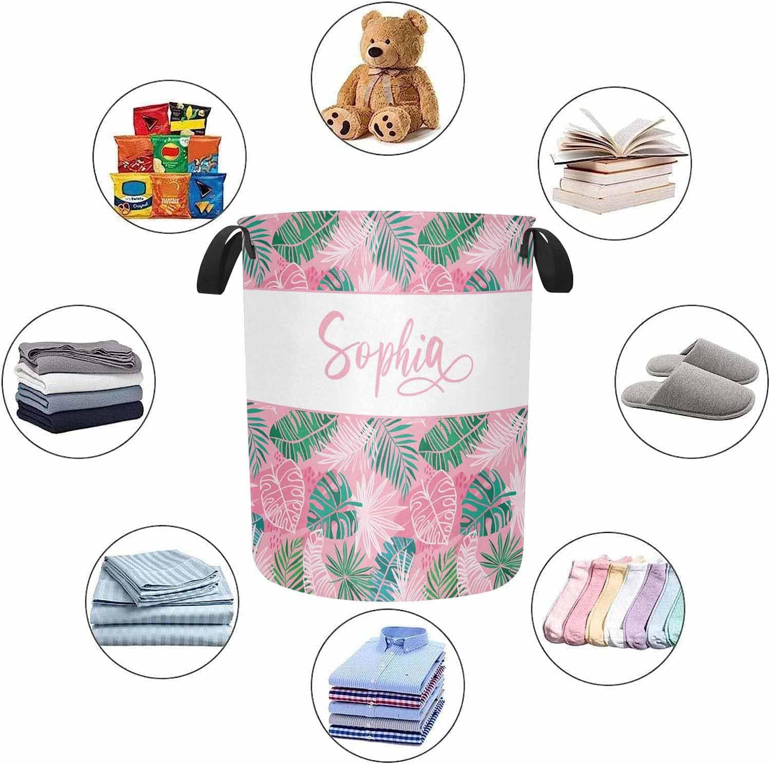 Personalized Laundromat tropical leaves pink hamper for Boys Girls