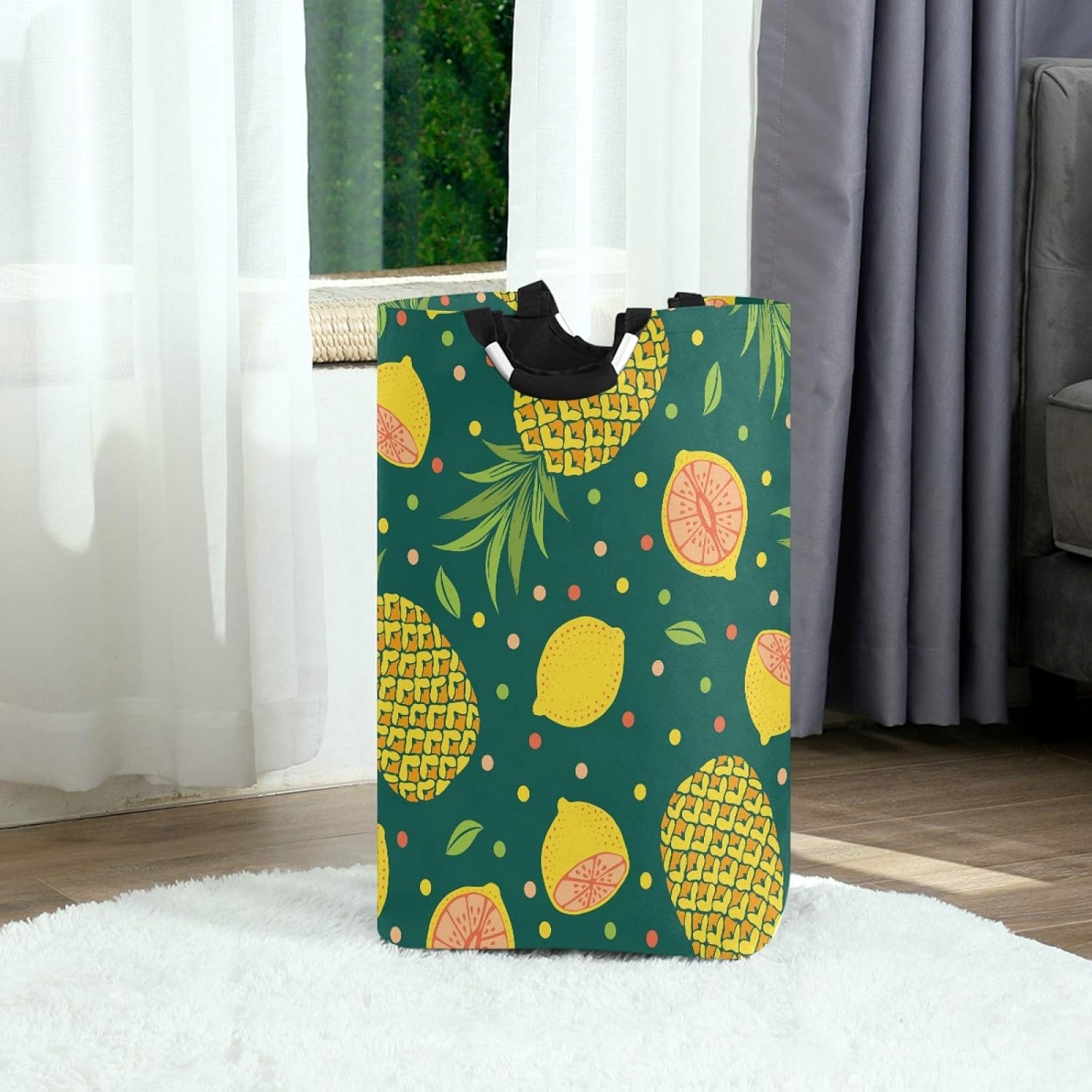 Susiyo Exotic Fruits Pineapples Limes Collapsible Laundry Basket with Handle