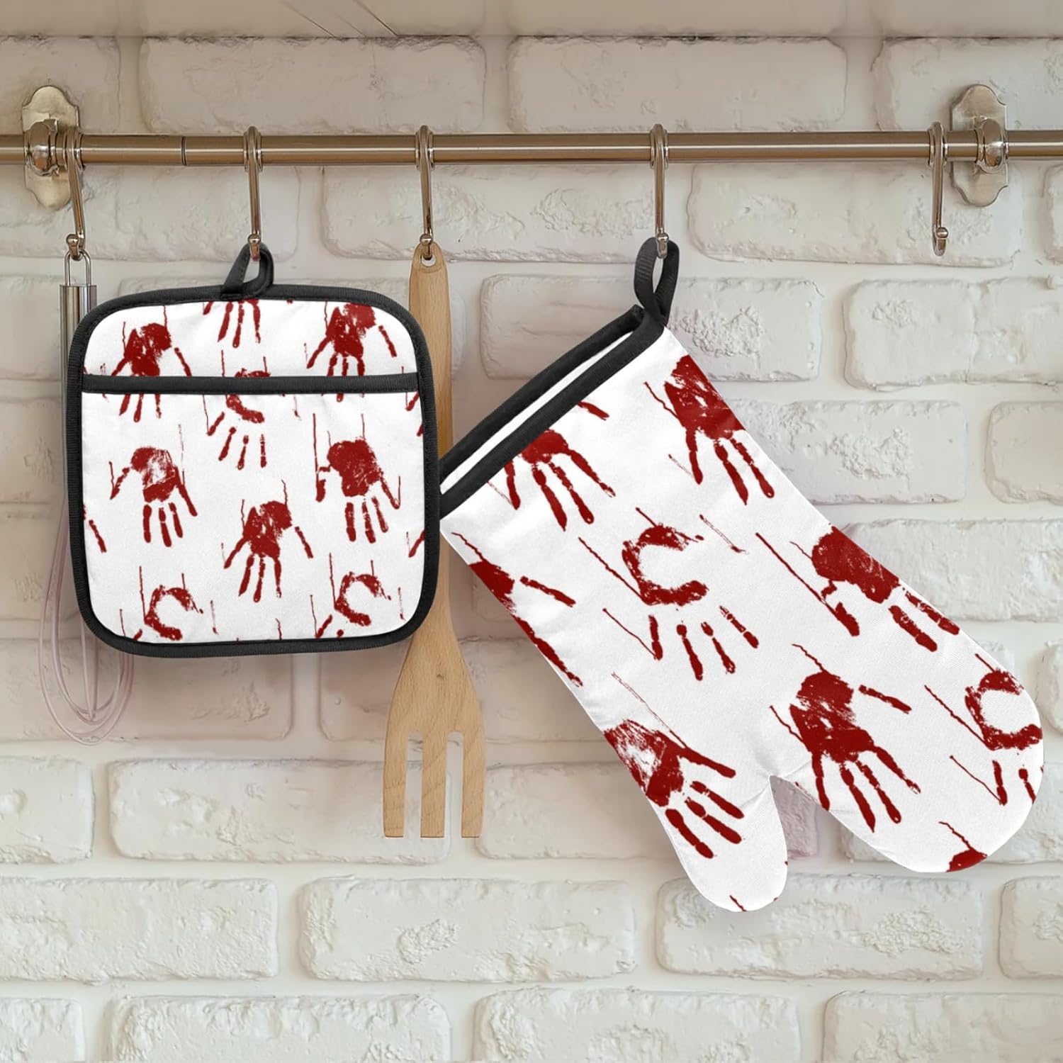 Halloween Red Handprints Oven Mitts Set of 2