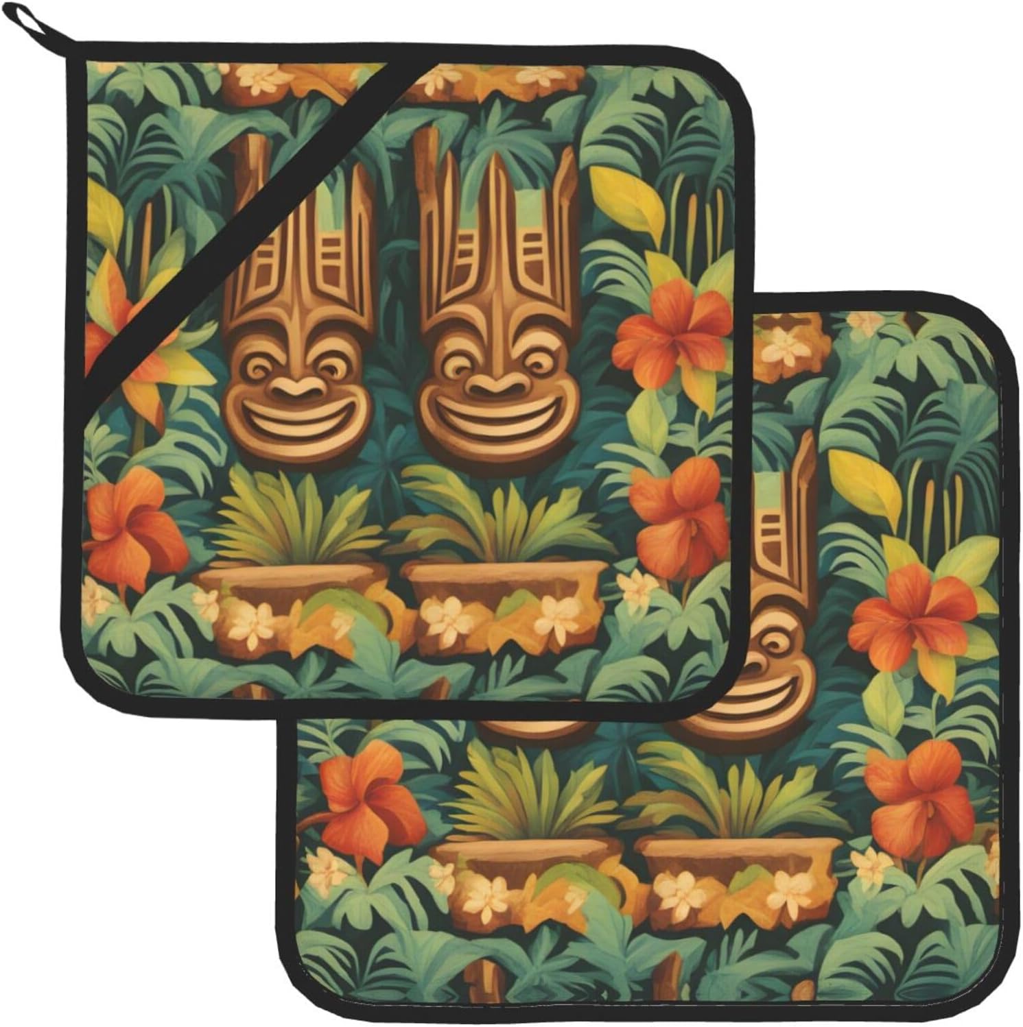 Aloha Tiki 2-Piece Heat-Resistant Potholders BBQ for Cooking Grilling