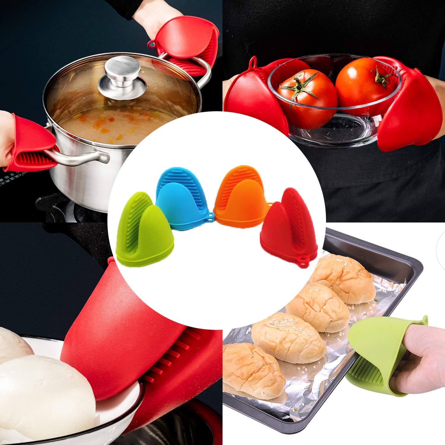 NEPAK 4 Pairs Silicone Oven Mitts - Heat-Resistant Potholders for Kitchen Use