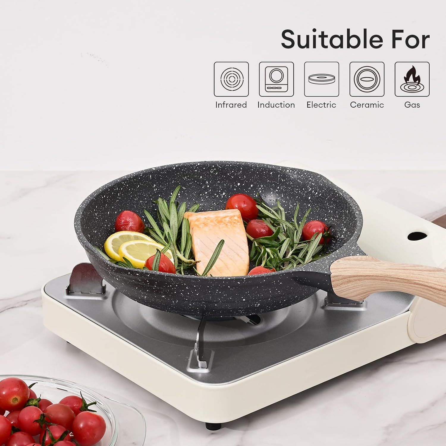 JEETEE 6-Piece Nonstick Frying Pan Set with Lid Grey