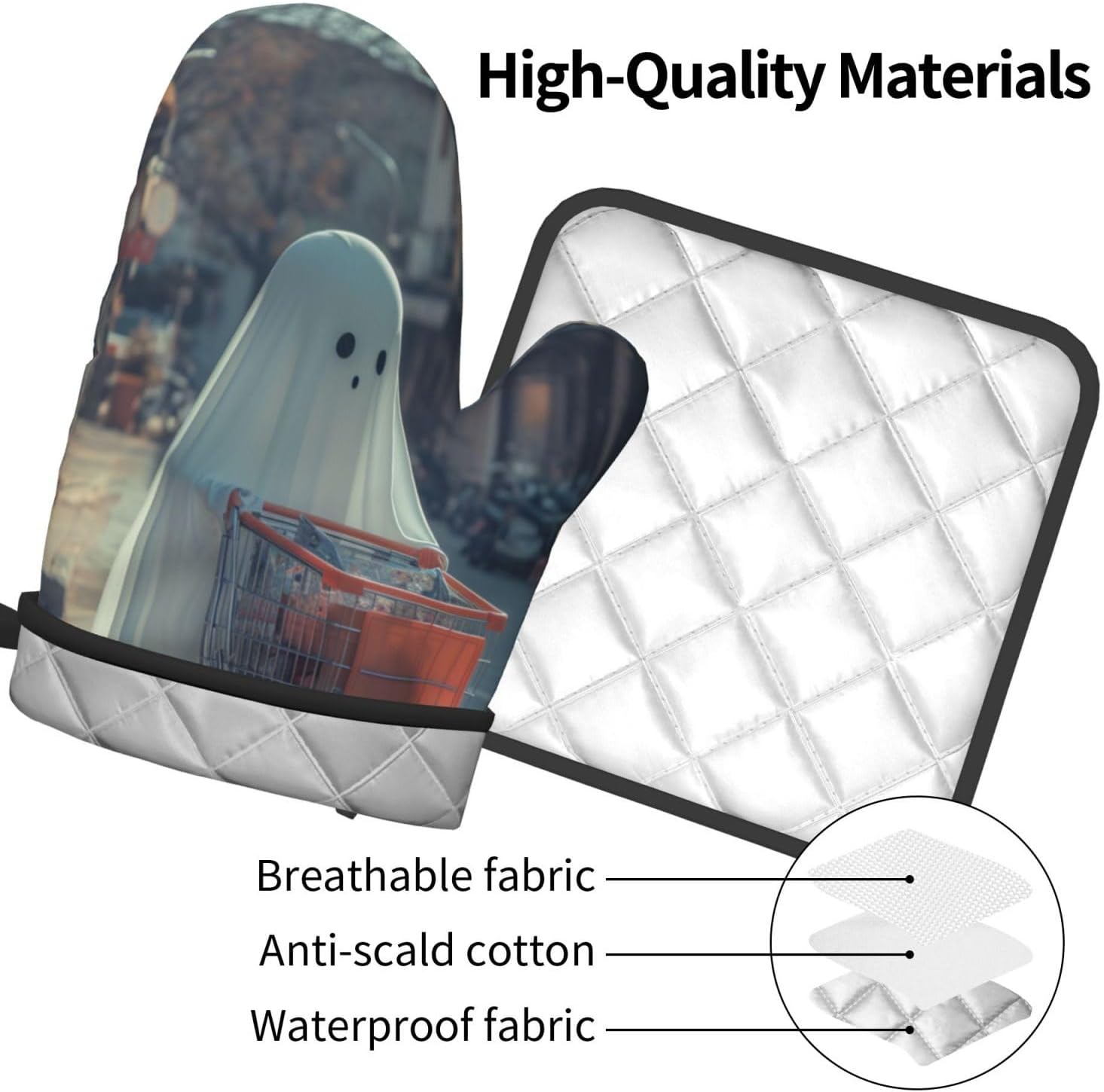 Funny Halloween Ghost Oven Mitts Heat-Resistant Pot Holder Decor