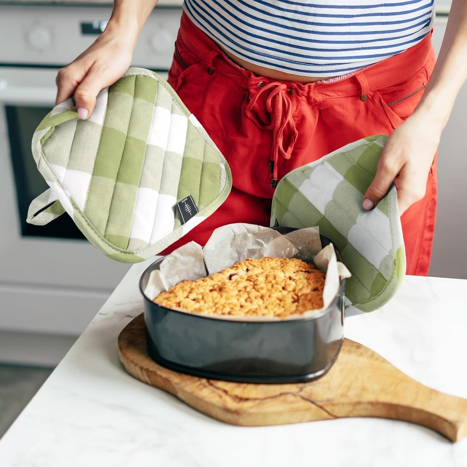 2-Piece Green Plaid Heat-Resistant Pot Holders